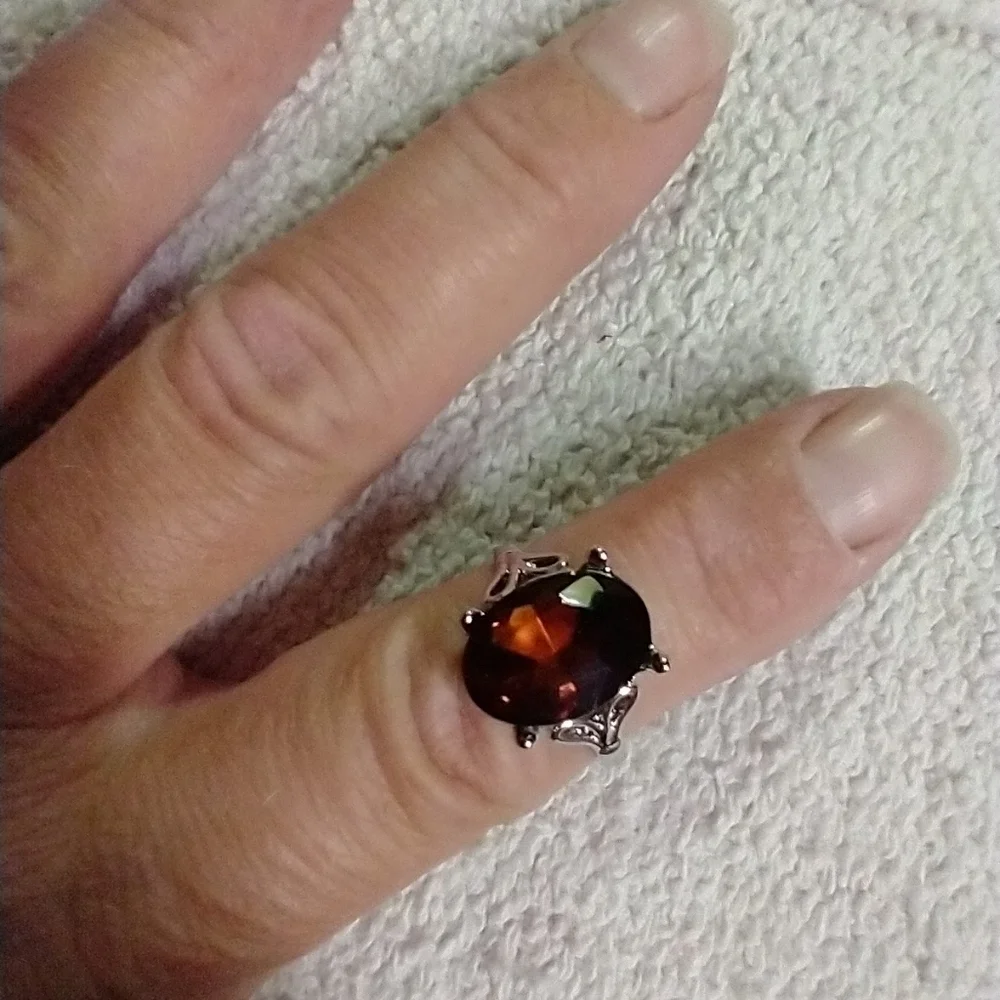 Silvertone brown 🟤 🤎 crystal 🔮 ring 💍7.5